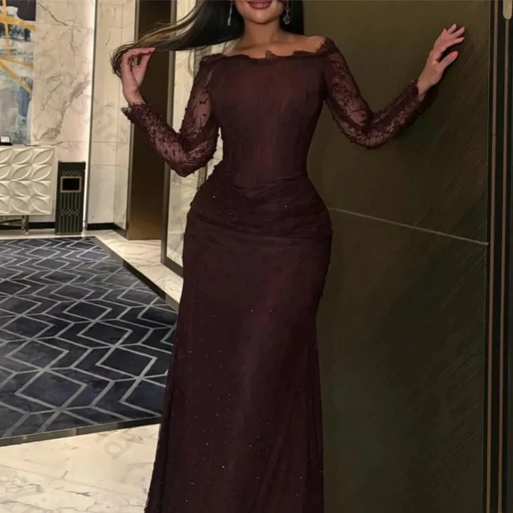 Maßgeschneiderte sexy A-Linien-Abendkleider mit langen Ärmeln, elegantes bodenlanges Promi-Kleid, exquisite, hochwertige Ball- und Partykleider