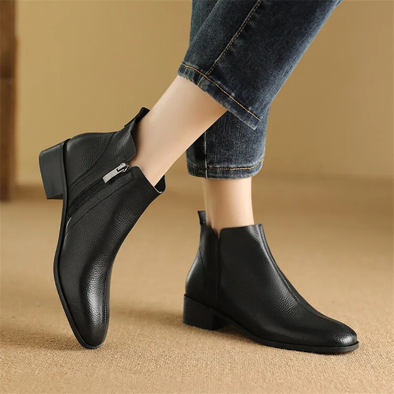 Jesienne buty damskie z prawdziwej skóry Casual Short Boots for Women Fashion Boots Ladies Shoes Low Heels Ankle Boot Botas De Mujer