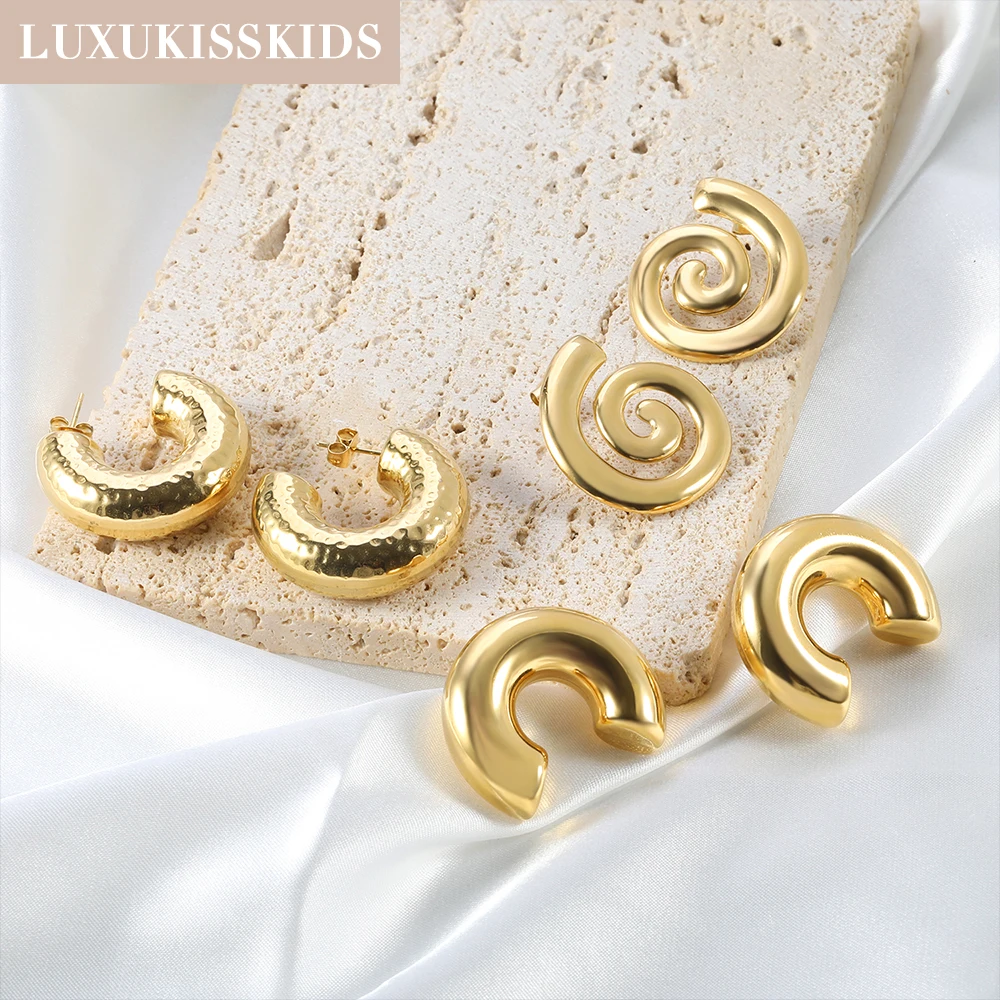 

LUXUKISSKIDS Statement Earrings 2024 Chunky Hip Hop Hoops Woman/Girls Round Earings Gold Plated Stainless Steel Party Big aretes