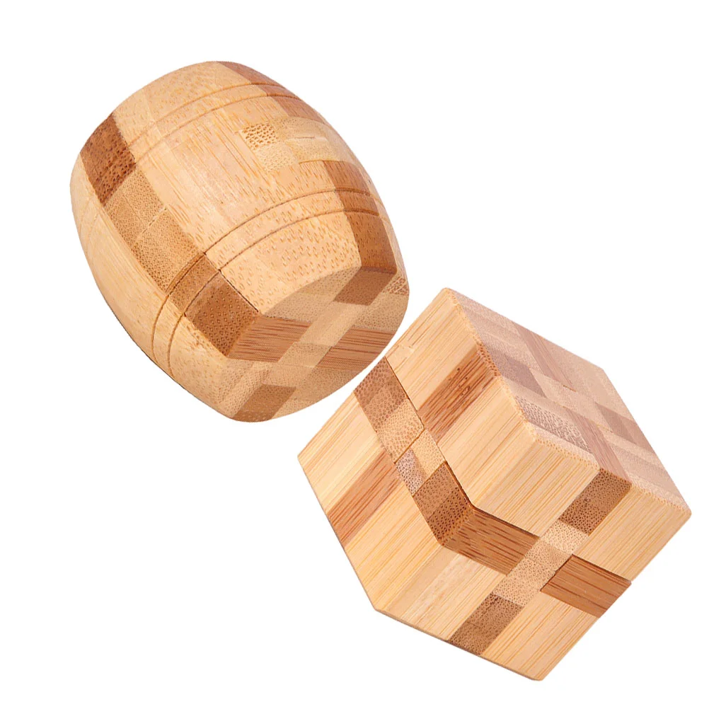 2Pcs Bamboo Educational Toy IQ Assembling Ball Cube Ming Luban Lock Classic Intellectual Toy (Bucket Shaped Lock, Square Lo