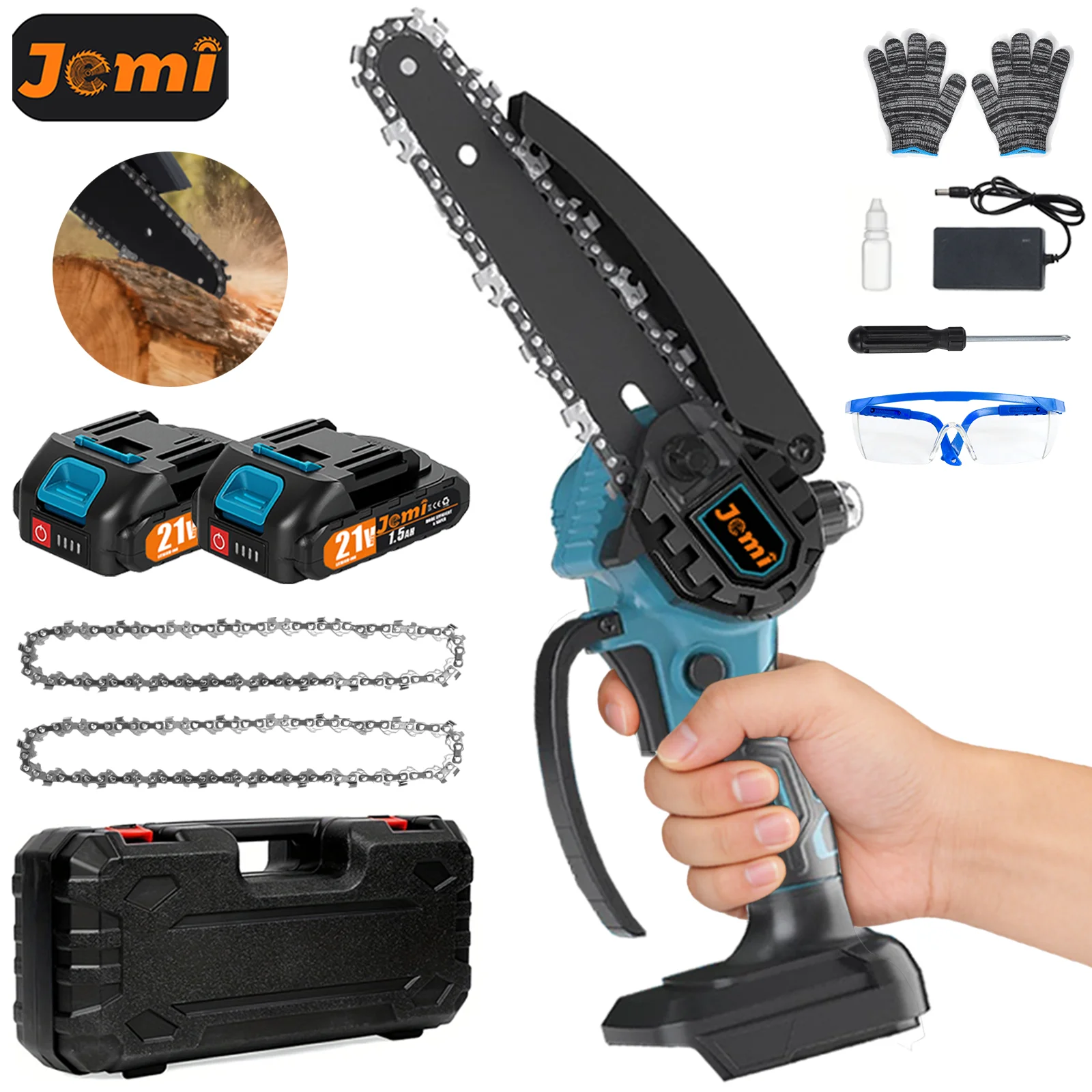 Motosega Elettrica Jemi da 6 Pollici, Portatile a Una Mano, Utensile da Giardino per Lavorazione del Legno, Compatibile con Batterie Makita
