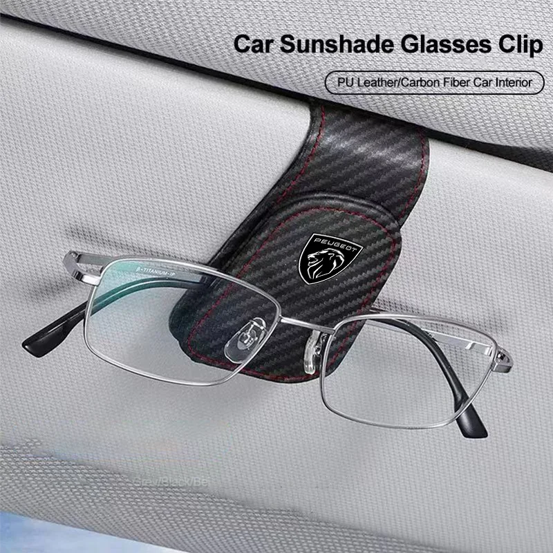 Car Sunglasses Holder Multifunctional Car PU Leather Sunglasses Clip For Peugeot 308 408 508 RCZ 208 3008 2008 206 207 307 5008