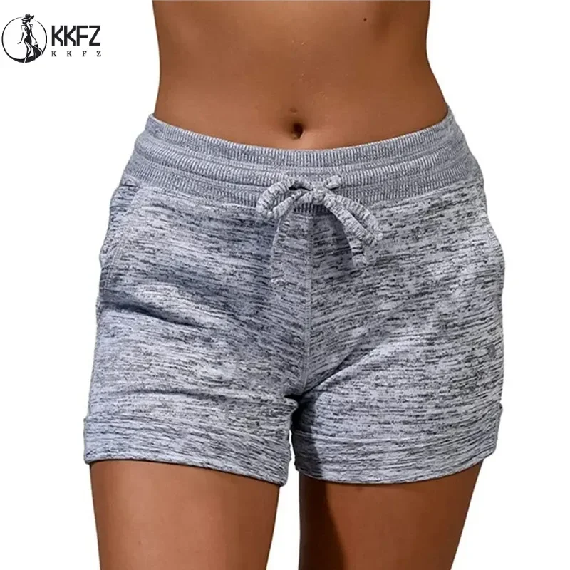 Solid Slant Pocket Drawstring Shorts Casual Elastic Waist Fitted Shorts Women's Clothing