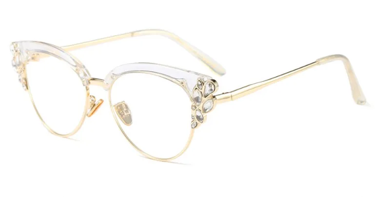 Damen Diamant Cat Eyes Brillengestelle Damen Markendesigner Optische Brillen Mode Brillen Computerbrille 45259 Ccspace