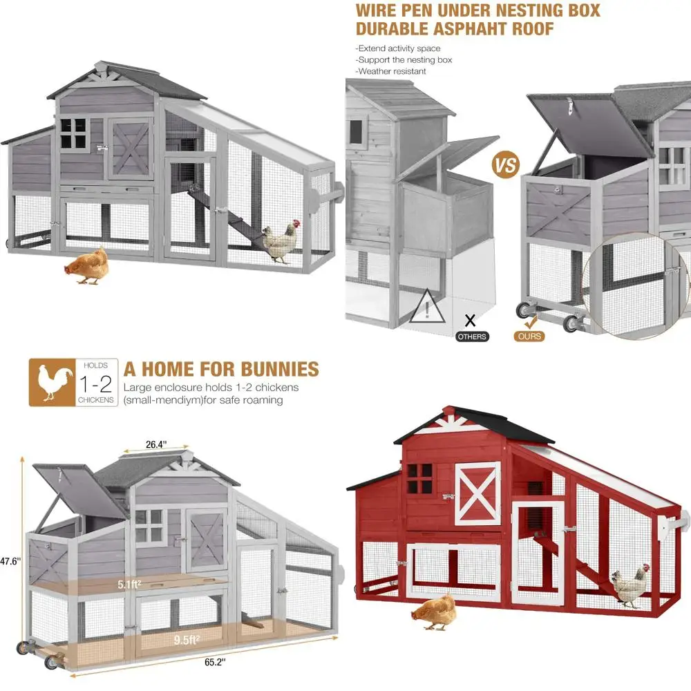Movable Chicken House with Wheels for 2-4 Chickens or Ducks