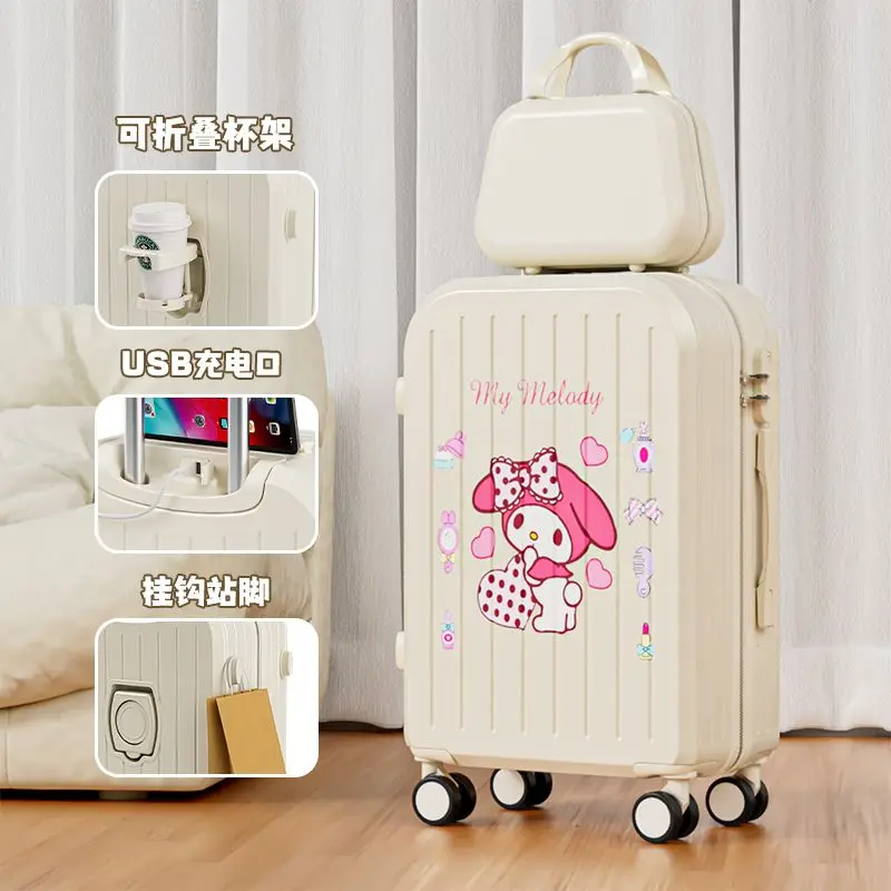 Cartoon Suitcase Sanrioed Kuromi Cinnamoroll 20-22-24Inch Trolley Case Melody Anime Kawaii Usb Charging Port Mute Student Travel