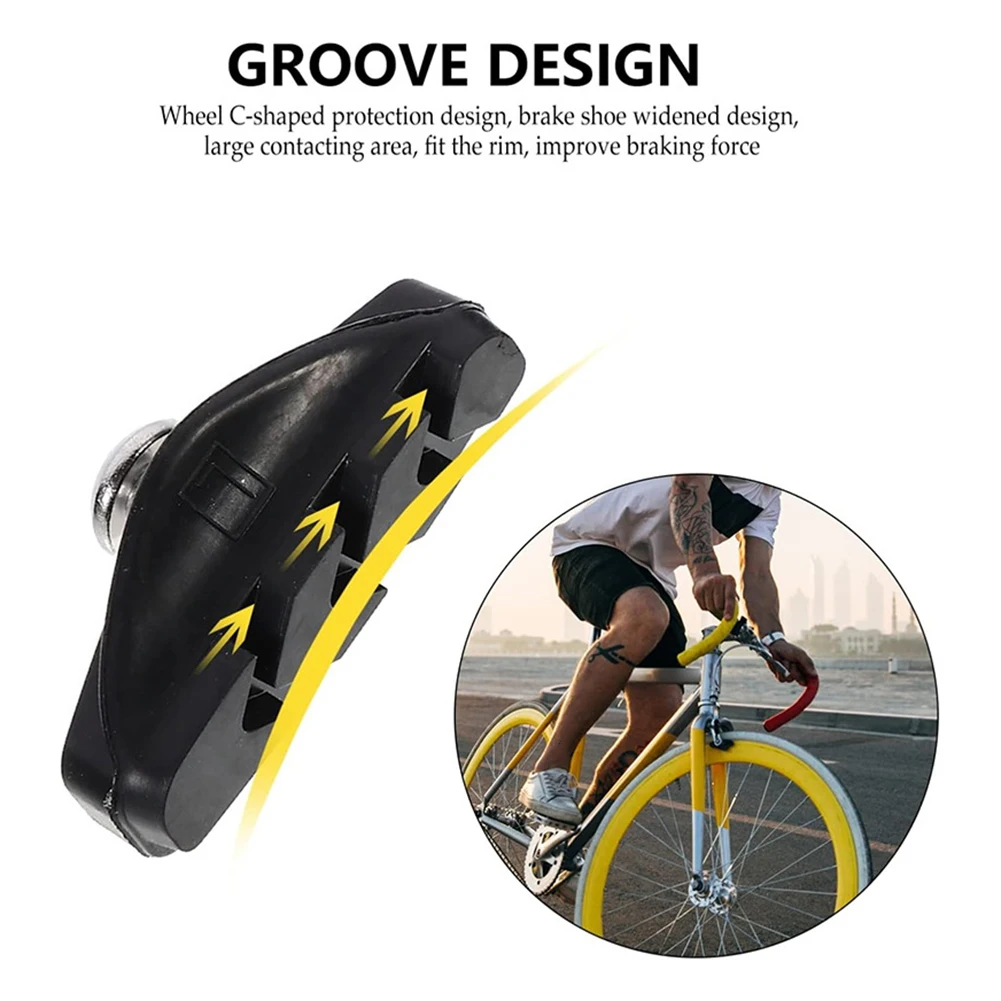 50mm Rennrad V-Bremsbeläge aus Gummimischung mit Schlammführungsrille für Allwetter-Radfahren, schwarz, 1 Paar mit Werkzeug – Detail 8