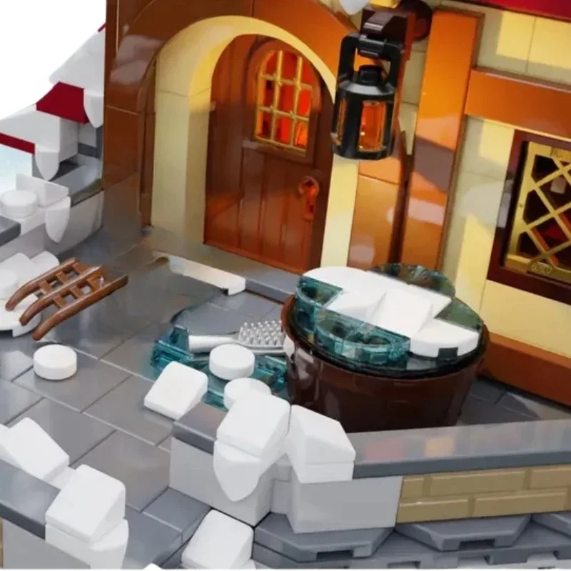 Modelo Medieval Street View, ladrillos de construcción MOC, la taberna bajo la nieve, tecnología, regalos, vacaciones, montar, juguetes para niños, traje