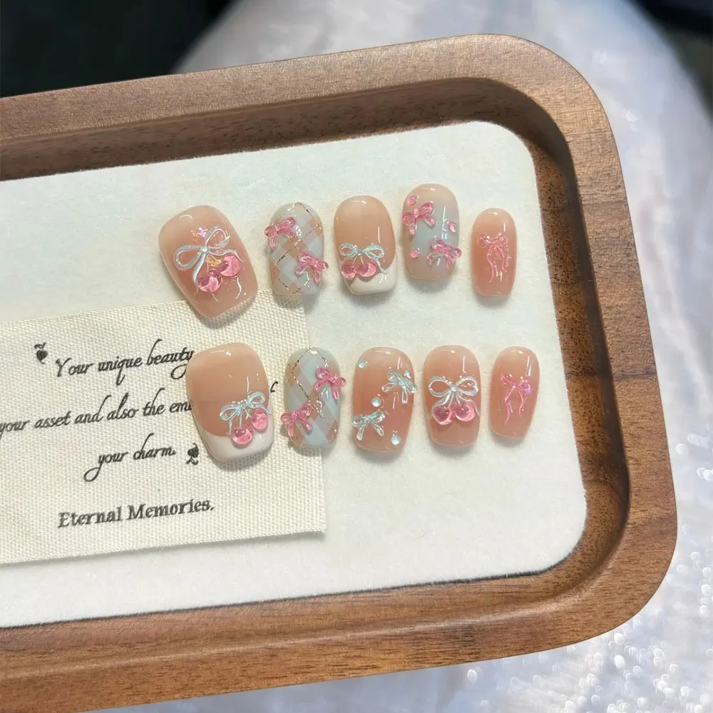 1 szt. Naklejki na paznokcie 5D z kokardką wiśniową, różowo-białe, samoprzylepne naklejki do zdobienia paznokci, wysokiej jakości naklejki do manicure