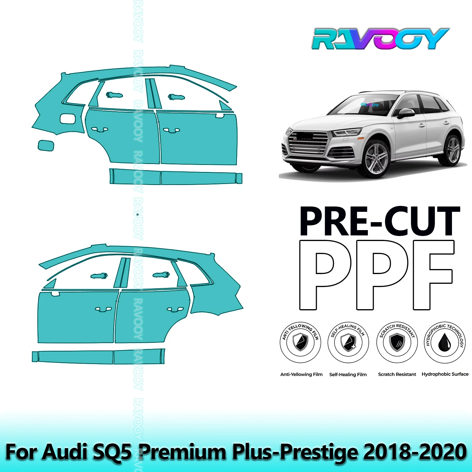 

For Audi SQ5 Premium Plus-Prestige 2018-2020 8.5mil Clear Matte Pre-Cut PPF Door & A/B Pillar Kit TPU Paint Protection Film Set
