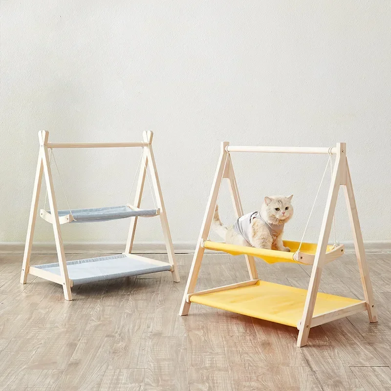 Pet cat bed  bunk bed all seasons universal wooden  kennel hanging washable  swing pet supplies