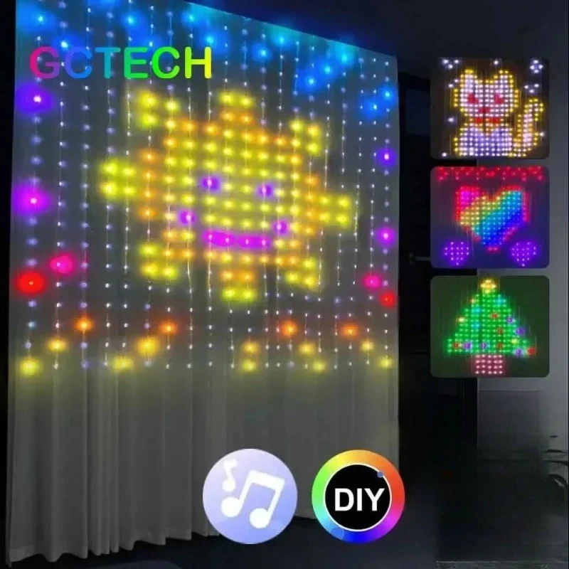 400LED Smart Curtain Lights Bluetooth App Control DIY LED String RGB Fairy Light Music Sync Led Display for Holiday Window Decor