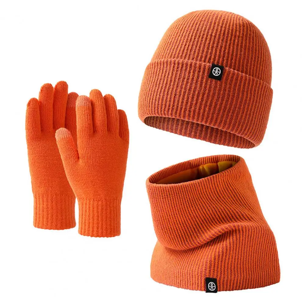 Hat Scarf Set Ultra-thick Windproof Knitted Winter Beanie Hat Gloves Scarf Set Soft Elastic Neck Warmer Gloves Solid for Weather