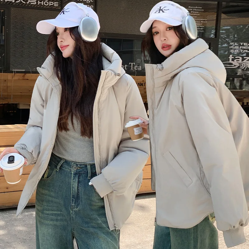 Frauen Parkas Kurze Mäntel Stehkragen Mit Kapuze Zipper Jacken Arbeit Dicke Warme Y2k Streetwear Elegante Jacke Herbst Winter 2025