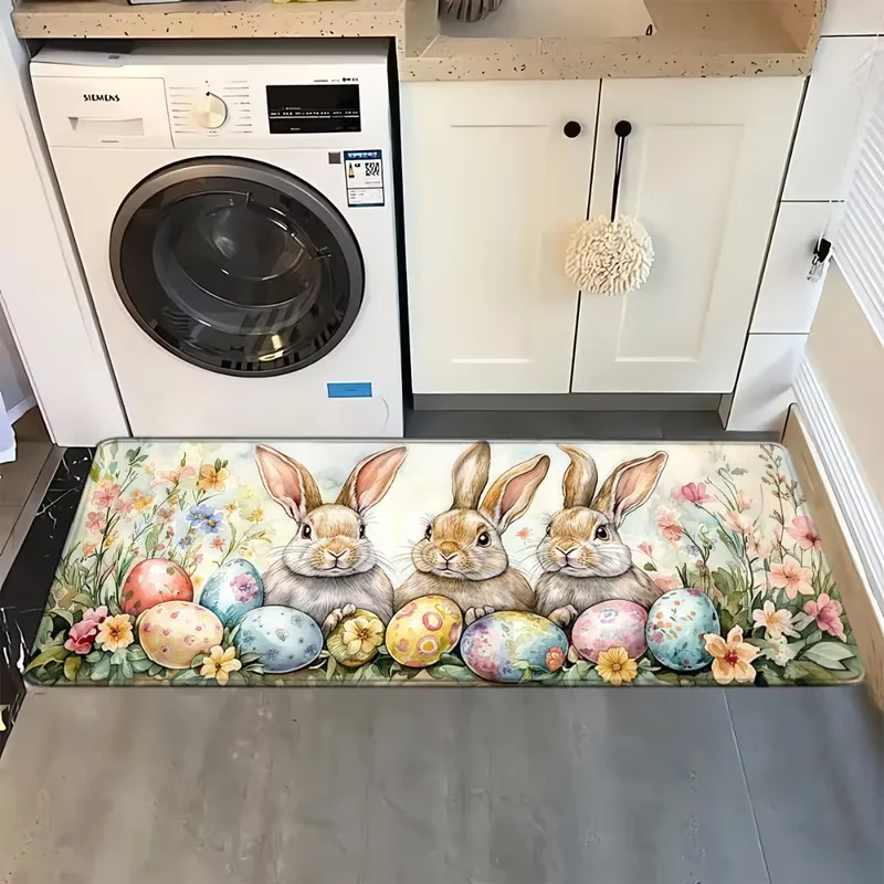 Niedlicher Osterhase, Osterei, Bodenmatte, rutschfest, langer Teppich, rechteckig, für Flur, Wohnzimmer, Schlafzimmer, Küche, Urlaubsdekoration