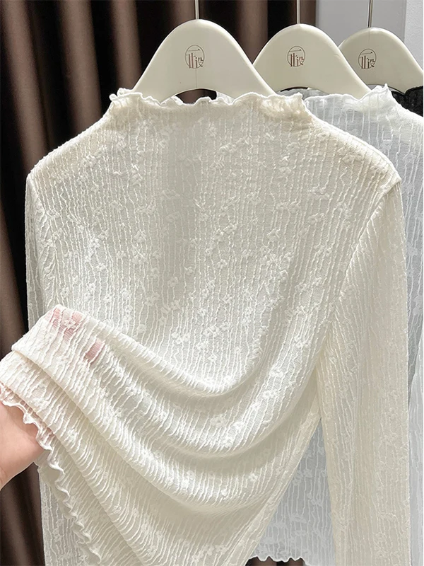 

Ele Lace Base irt Women's f High Collar Long Sve Lightweight Breathable Me Inner Wear Faionable Wood ain