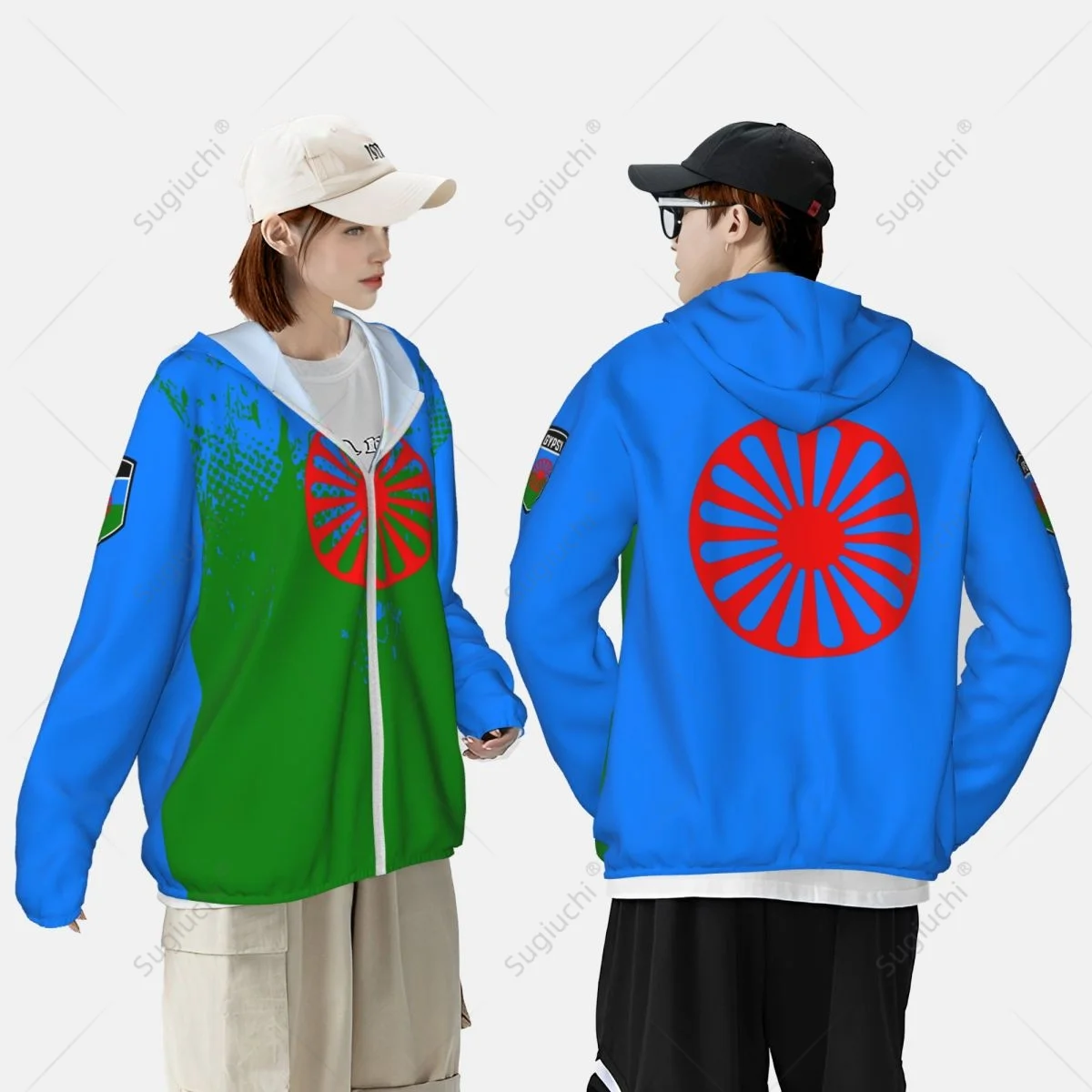 Sudadera con capucha de protección solar con bandera gitana de Roma, ropa de protección solar, pesca, ciclismo, correr, secado rápido con cremallera, poliéster