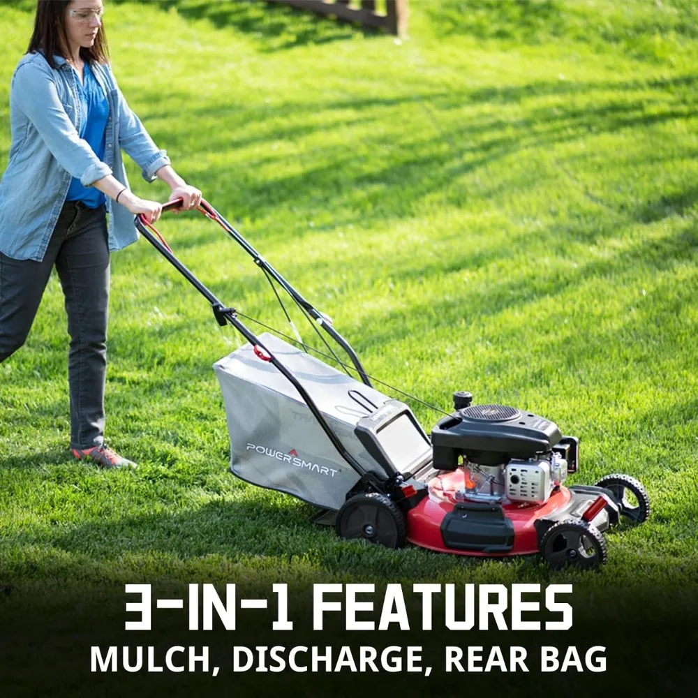 21-Inch 170cc 3-in-1 Self Propelled Gas Lawn Mower with Rear Wheel Drive and Height Adjustment