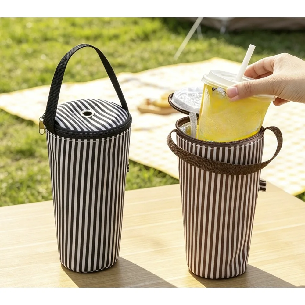 Striped Milk Tea Cup Holder, Hand-held Fresh-keeping and Insulated Cup Holder, Hand in Hand with Cup Bag