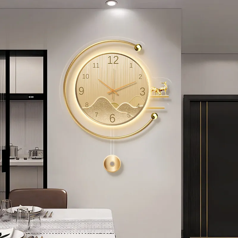 

Luxury Living Room LED Decorative Wall Clock Background Wall Mural Watch Digital Display Mute Clock Restaurant Hanging Painting