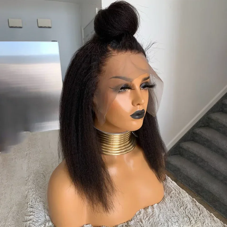 Pelucas delanteras de encaje largas para mujeres negras, Yaki, suaves, prearrancadas, 26 ", 180 de densidad, pelo de bebé liso y rizado, línea de cabello Natural