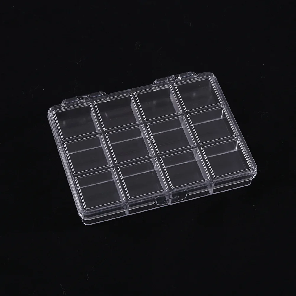 12-Cell Transparent Nail Art Storage Box Small Jewelry Plastic Box Beaded Electronic Components Small Objects Sorting Container