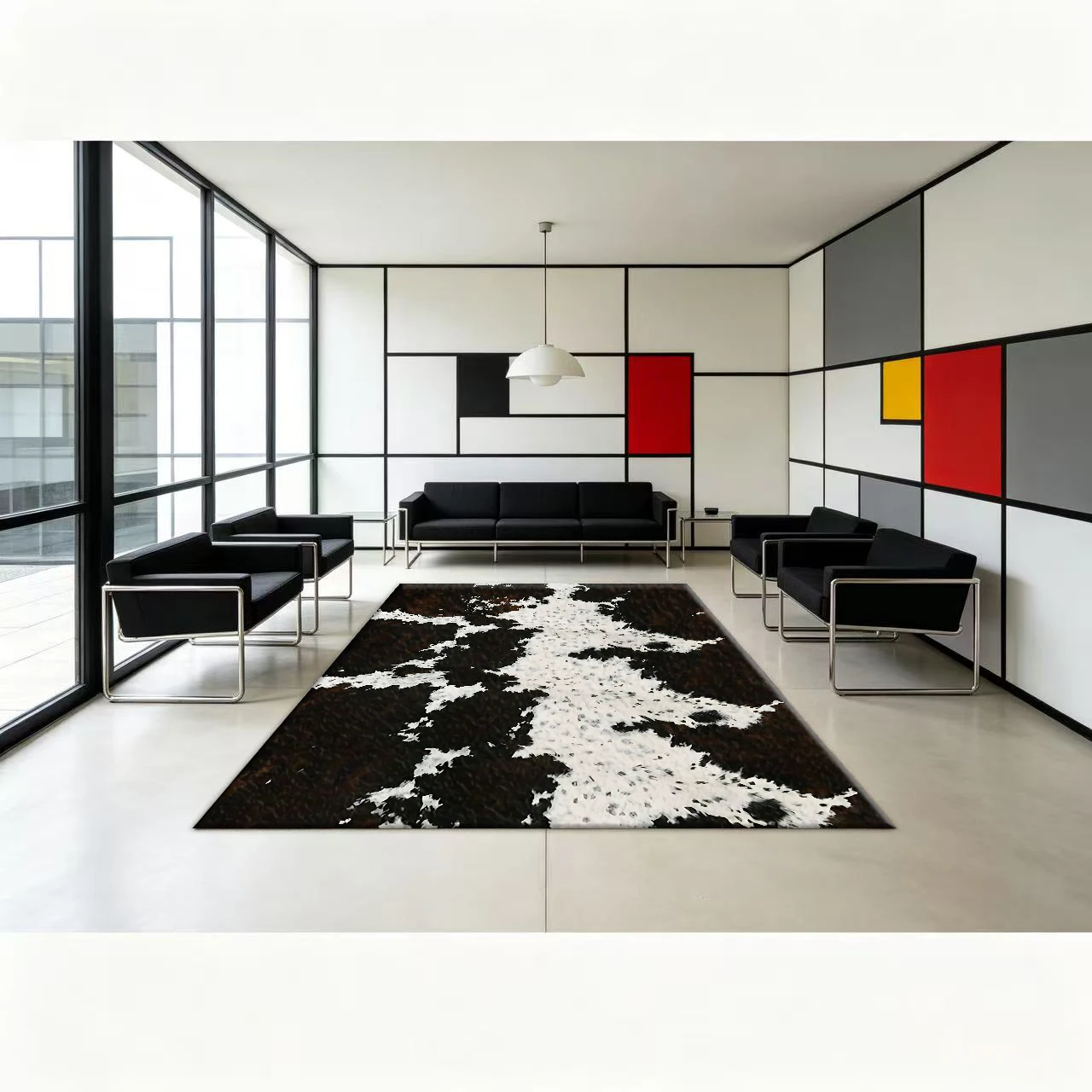 Black and White Cowhide Texture Carpet Modern Animal Skin Pattern Print Home Living Room Bedroom Floor Carpet