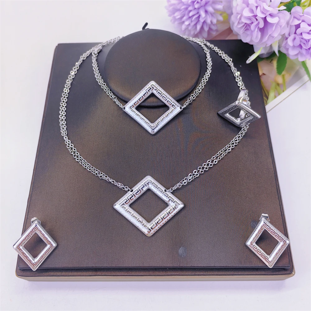 18K Silver Plated Jewelry Set for Women Special Rhombus Design Wedding Anniversary Copper Jewelry Accessories