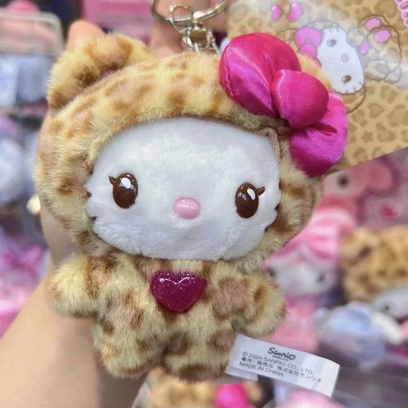 Sanrio Hello Kitty estampado de leopardo oso serie llavero colgante dibujos animados Kitty gato muñeco de peluche bolsa decoraciones colgante llavero regalo