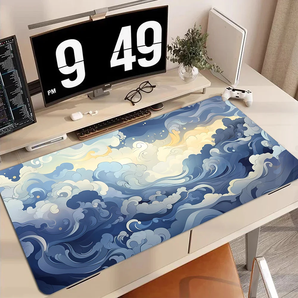 Alfombrilla de ratón de olas azules para Gamer XL, alfombrilla de ratón grande personalizada, alfombrillas de escritorio XL, alfombra de oficina, alfombrillas suaves de goma Natural para ratón de ordenador portátil de 80x30cm