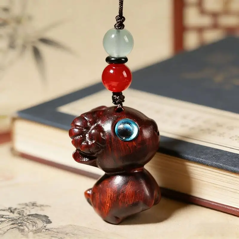 Cute Lamb Hand Carved Natural Sandalwood Phone Charm Beaded Lanyard Delicate Pendant for Backpack Gift for Women Girls