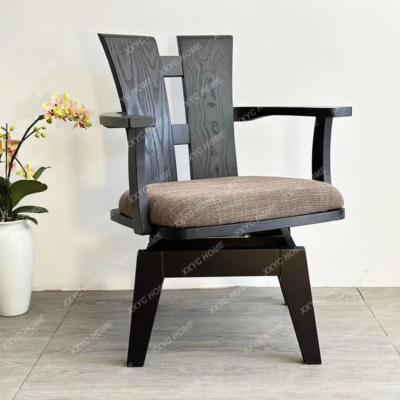 Silla giratoria de madera japonesa, silla de oficina con acento de diseño nórdico de nogal negro, escritorio, ordenador, relajante, Fotel Gamingowy, oficina en casa.
