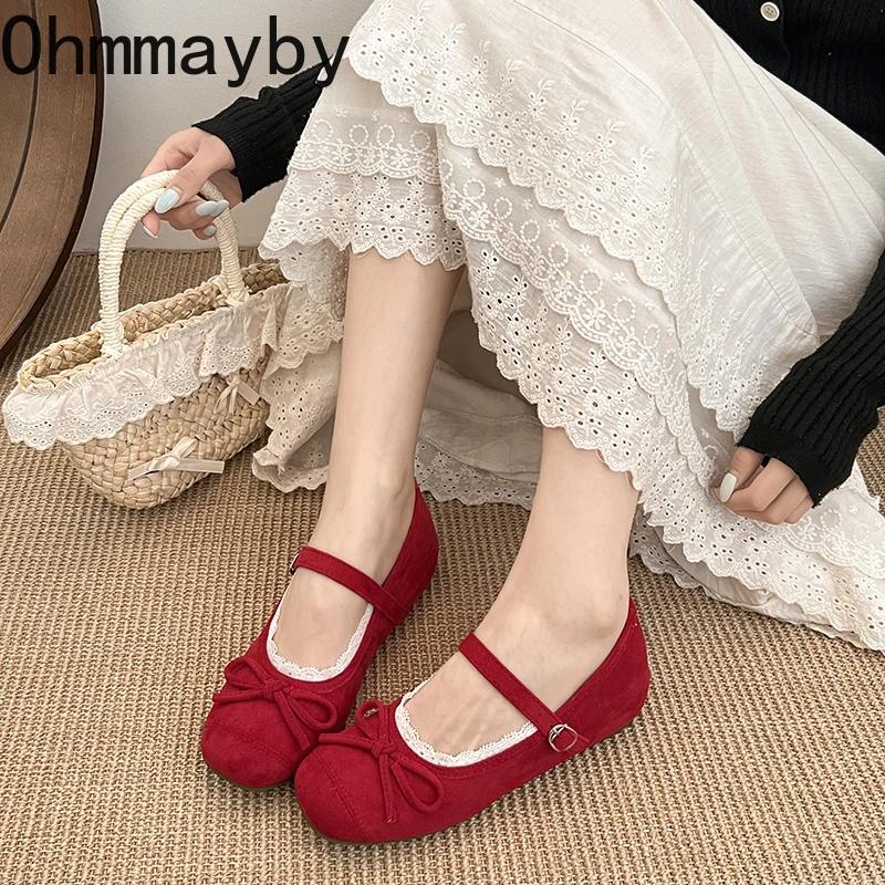 2026 Spring Autumn Hidden Elevator Insole Women Mary Jane Shoes Butterfly-knot Buckle Shoes Ladies Eelgant Dress Ballet Shoes