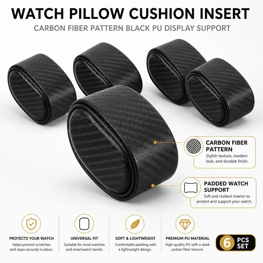 Carbon Fiber Texture Watch Display Pillow Soft Padding PU Watch Box Pillow Curved Shape Jewelry Storage Cushion