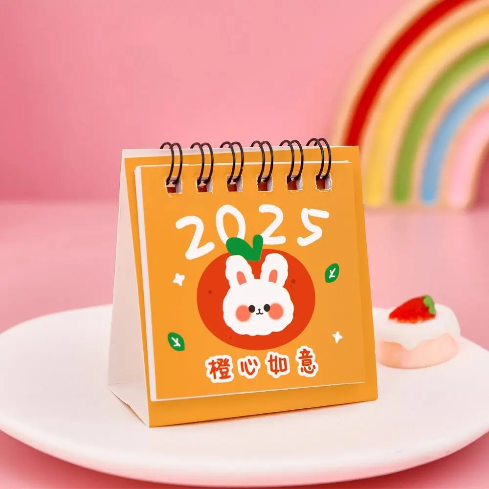 Kalender Mini kreatif 2025, buah lucu kertas tebal kartun kalender Mini daftar untuk melakukan portabel berdiri Flip kalender dekorasi meja