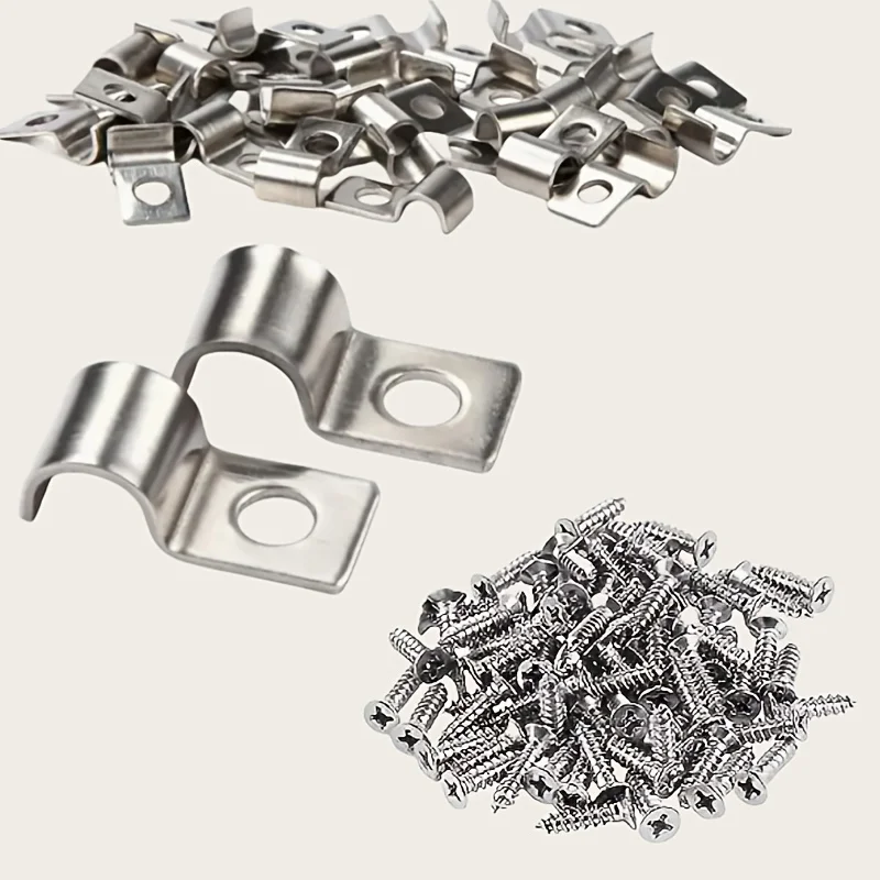 50Set of stainless steel fixing clips，Cable clamp，Single-sided riding clamp plate，Cable Management Clip，Stainless steel pipe cla