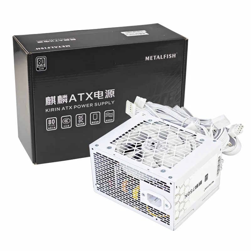 METALFISH KIRIN750K 흰색 섀시 전원 공급 장치 ATX-600W 700W 80PLUS 실버 PSU 지원 ATX3.0 700W 옵션 전체 모듈 100-240V