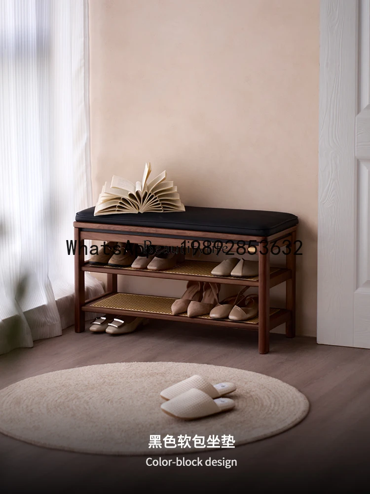 Solid wood shoe changing stool enters the door, household shoe rack can sit on upholstered shoe cabinet