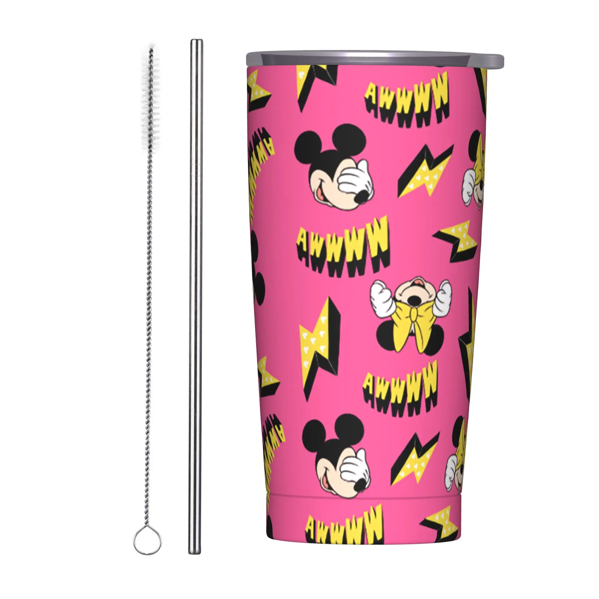 

Mickey Minnie Power Pattern Tumbler Vacuum Insulated Thermal Cup with Lid Straw Double Wall Mugs Hot Cold Drink, 20oz