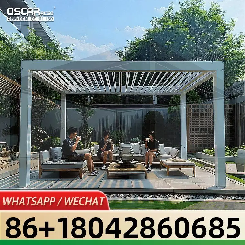 

3x3 3x4 4x4 6x4m Современная садовая алюминиевая беседка с моторизованным экраном на молнии Оптовая продажа с фабрики