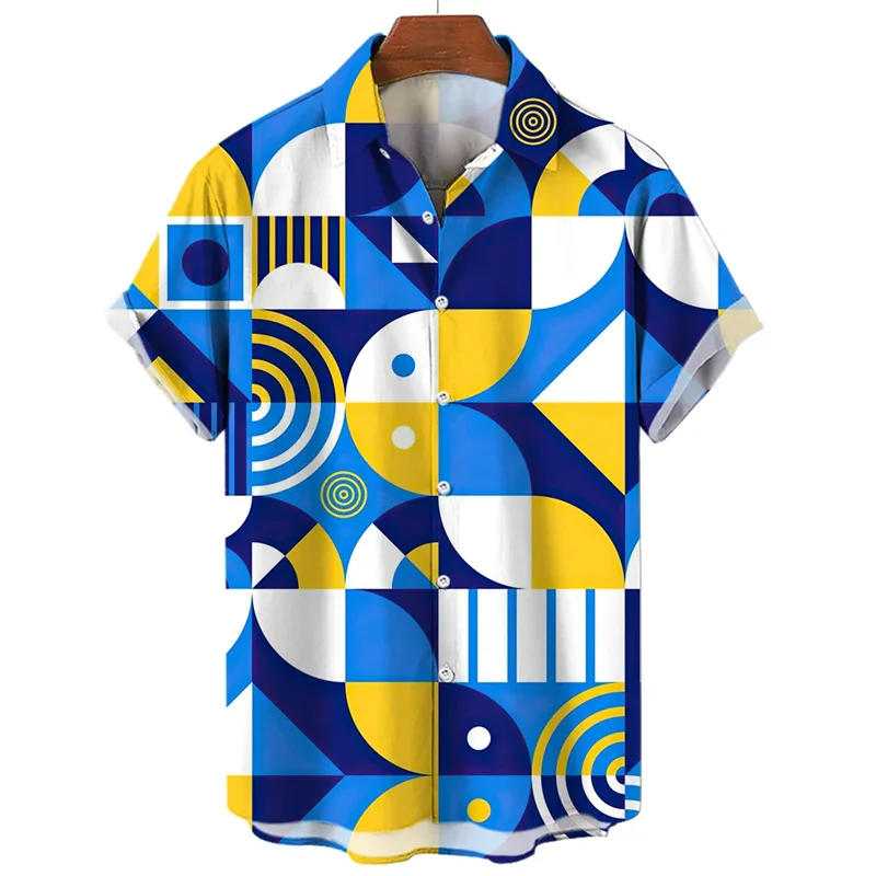 

Colorful Splicing Patterns Hawaiian Shirt For Men Geometric 3D Printed Short Sleeves Summer Lapel Aloha Shirts Oversized Blouses