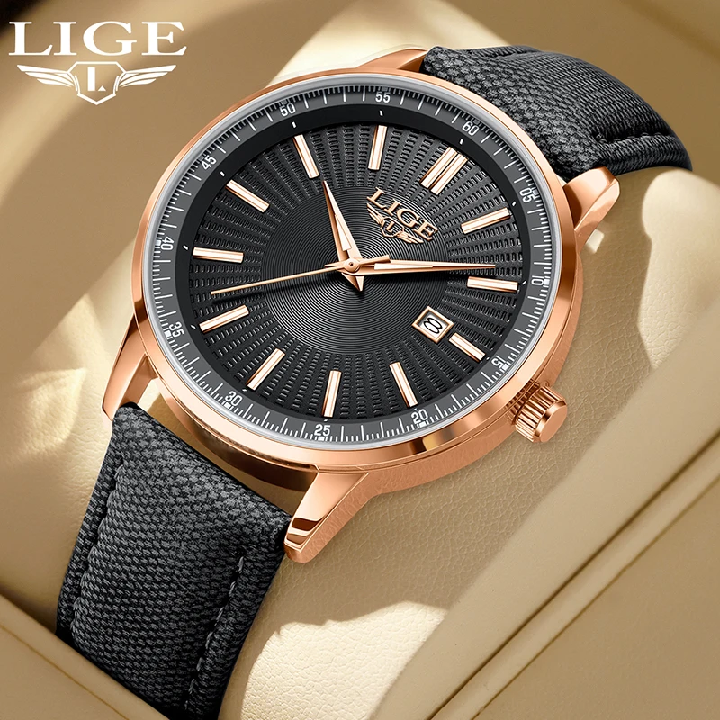 

LIGE Fashion Mens Watches Top Brand Luxury Cowboy Leather Quartz Watch For Men Casual Sports Waterproof Chronograph Clock Male