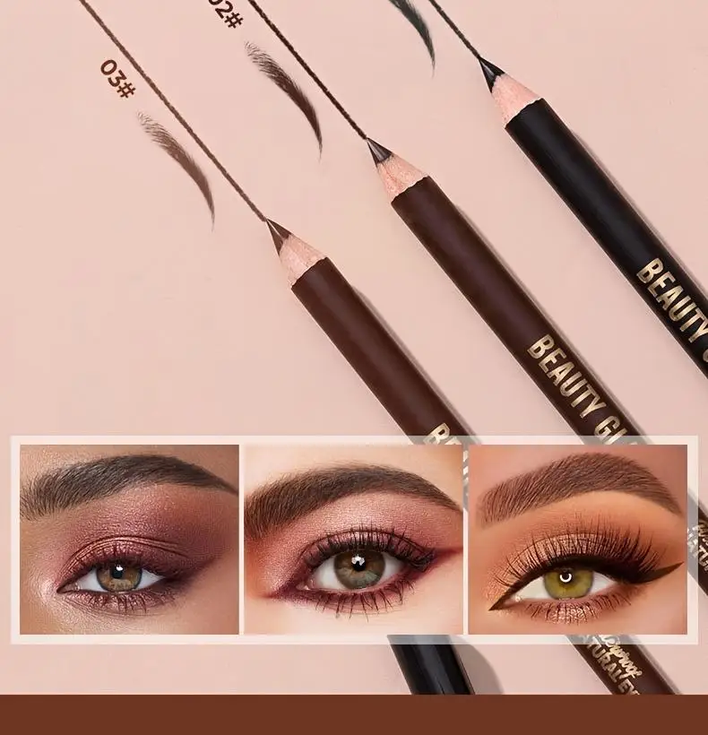 BEAUTY GLAZED Waterproof Eyebrow Pencils (3-Pack) - Long-lasting, Sweat-proof, Plant-based Formula for All Skin Types