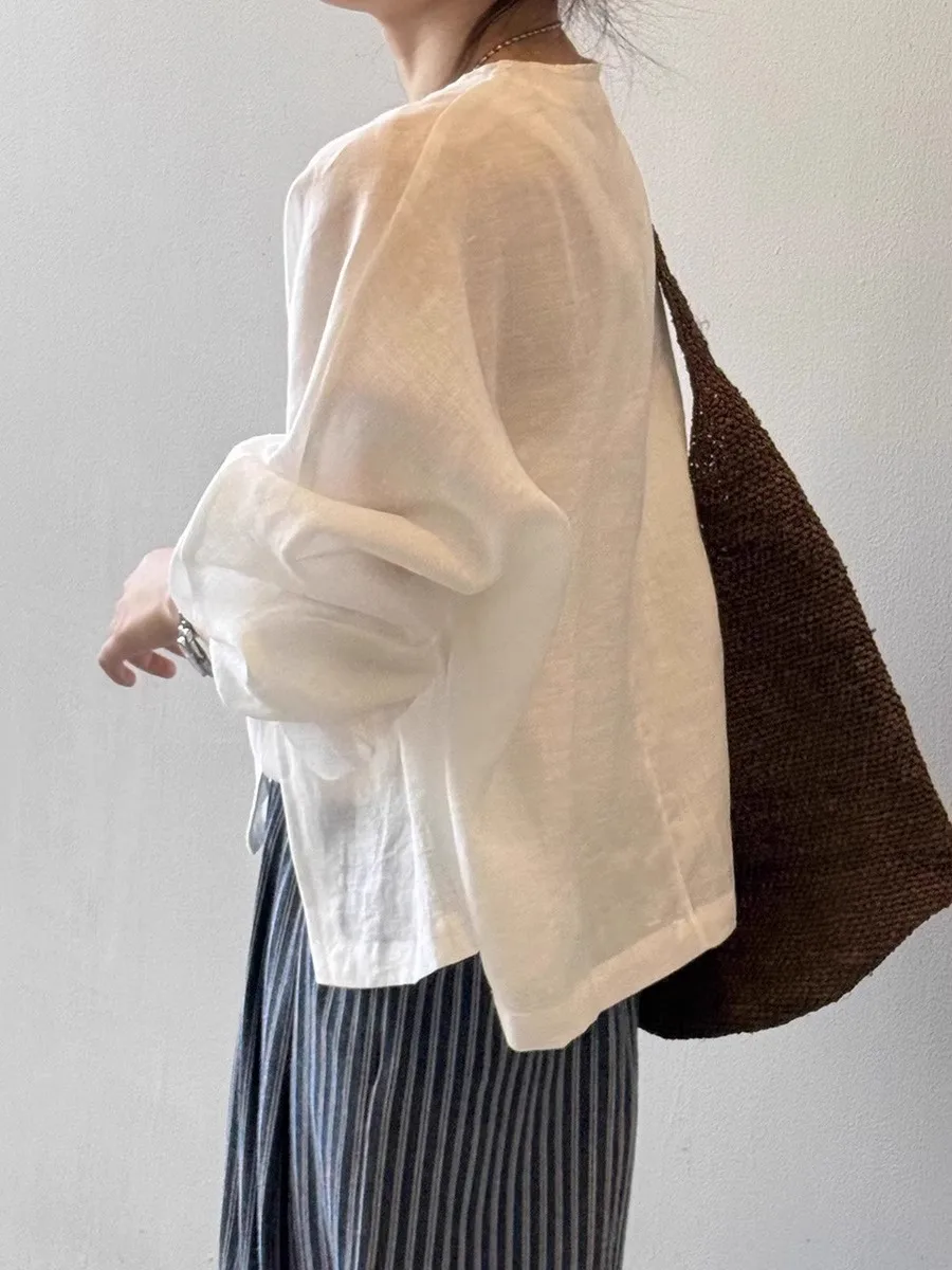 Lightweight Summer New Casual Women's Linen Sun Protection Shirt Outerwear Open Cardigan Top Korean Style Loose Feeling Blouse