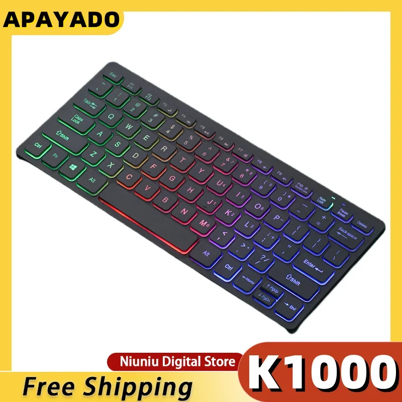 APAYADO K1000 Chocolate Luminous Backlit Ultra-Thin Wired Keyboard Mini Plastic Small Small Size Laptop External Keyboard