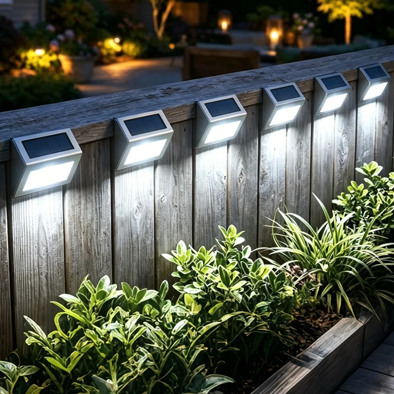 Solar Fence Lights Outdoor Waterproof 3LEDs Solar Step Deck Lighting for Stair Stairway Patio Porch Pathway Walkway Garden
