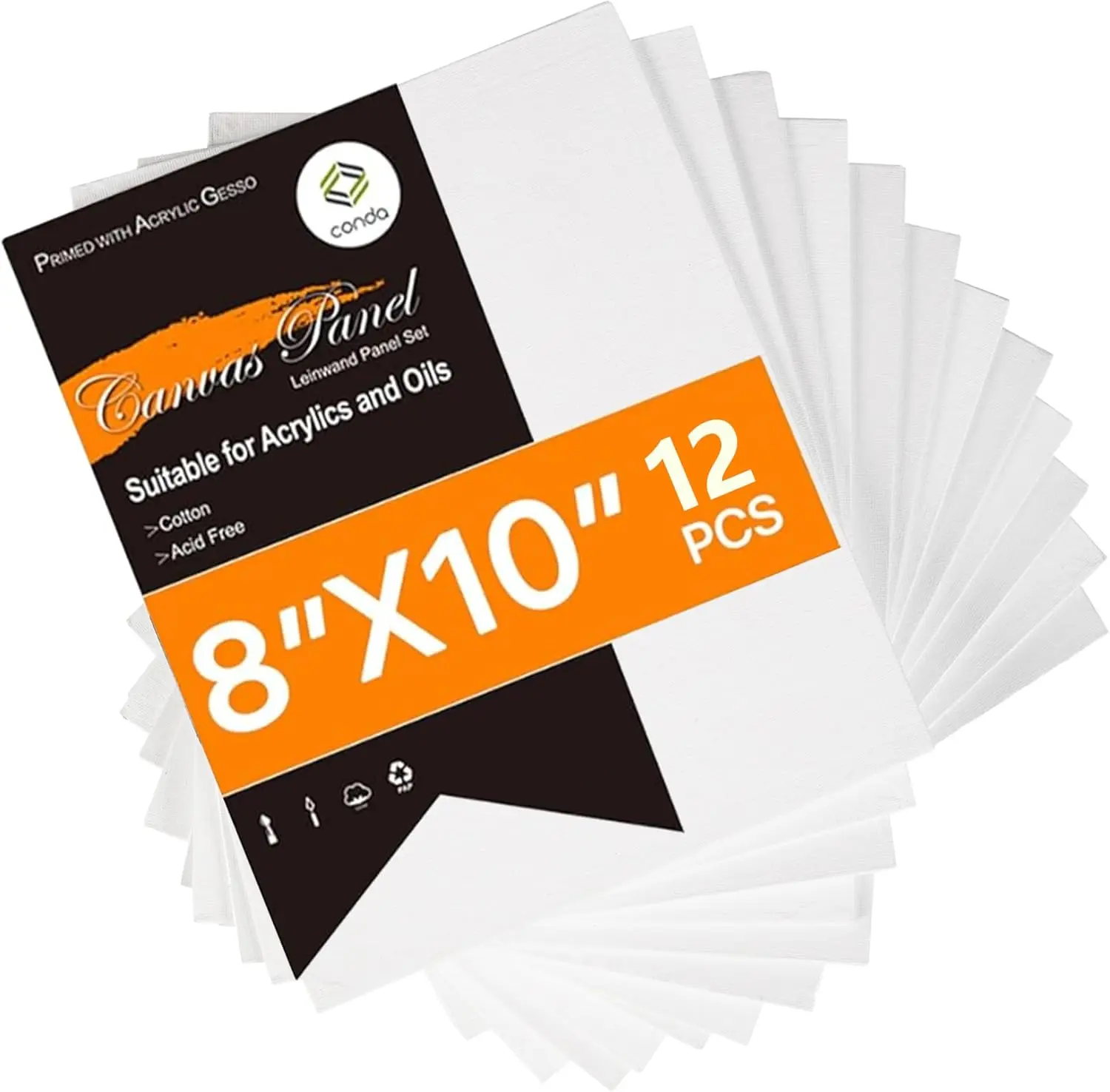 

100% Cotton Canvas Panels, 8x10 inch, 12 Pack - Primed, Acid-Free for Acrylic, Oil & Watercolor