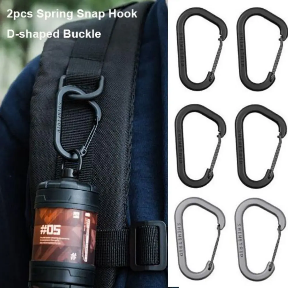 2pcs Stainless Steel Spring Snap Hook Safety Black/Grey Small Tool Storage Metal D-shaped Connection Buckle Carabiner
