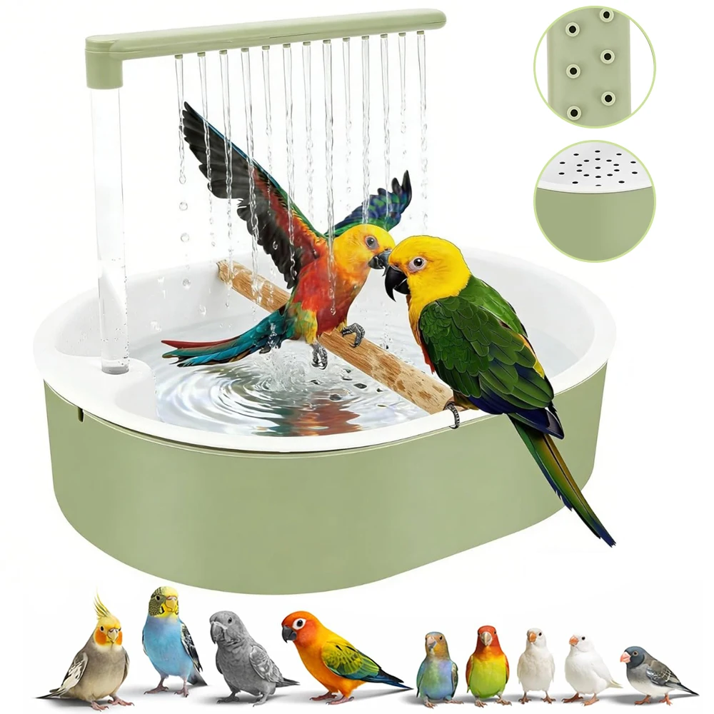 Vasca per pappagalli, con pompa, fontana per bagno d'uccelli da interno, grande doccia per pappagalli con acqua corrente, regolabile, per cacatue, pernice e conure