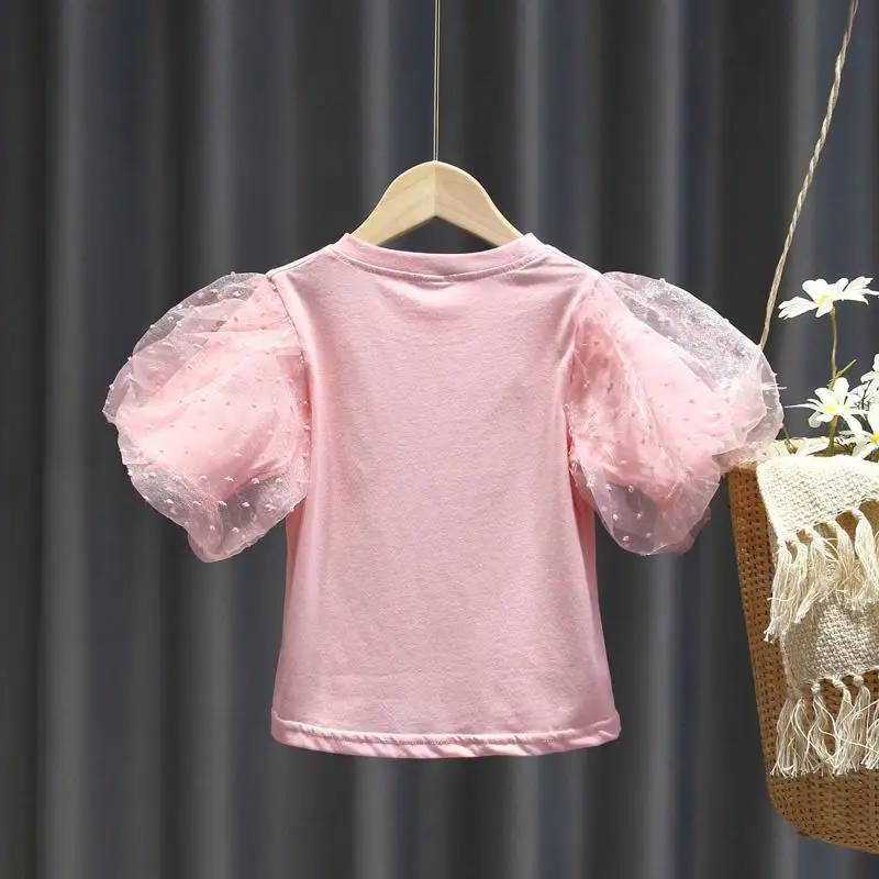 2024 Summer Girls Fashion Puffy Sleeve T-shirt Baby Kids Children Casual Tee